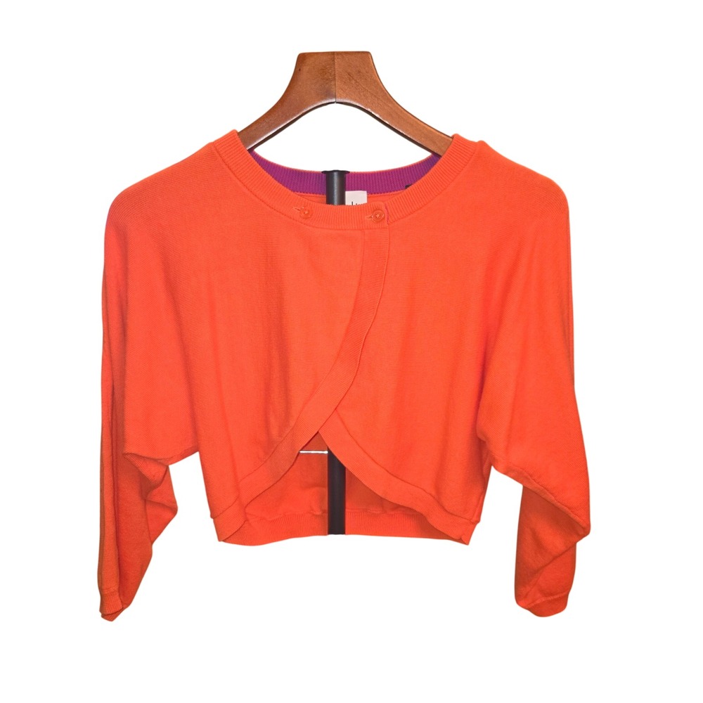 Cabi Piccolo Shrug Cropped Cardigan Womens Med Orange Crossover Cotton Knit 5008